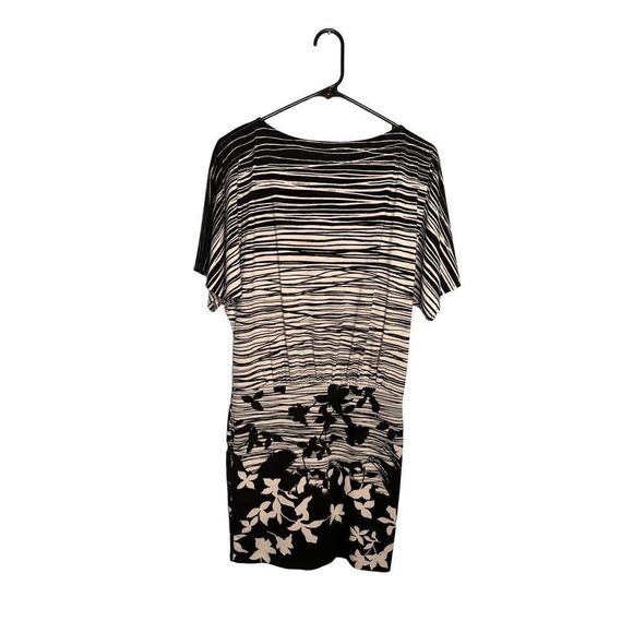 BCBG Maxazria dress dolman sleeve stretch knit stripes floral black white Size X - Picture 1 of 8